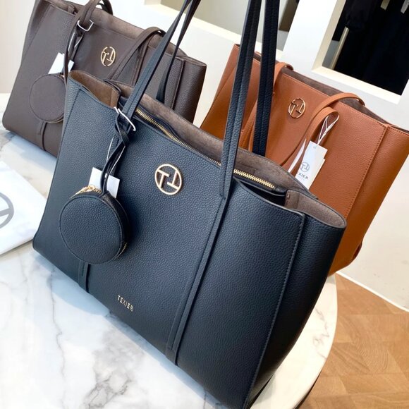 NWT France Texier Black Leather Shoulder Bag Tote with Porchette purse - Picture 1 of 10